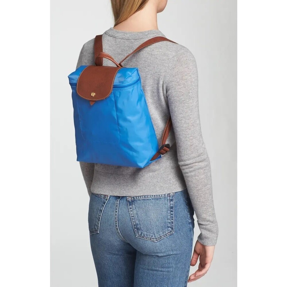 Longchamp Cobalt Le Pliage Original Nylon Leather Trim Foldable Backpack
